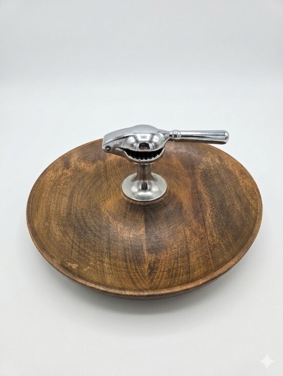 Vintage Other - Vintage Mid-Century Modern Wood Nut Bowl with Attached Metal Nutcracker